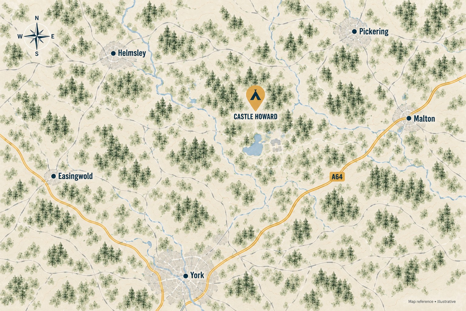 Illustrative regional map showing Castle Howard and nearby towns